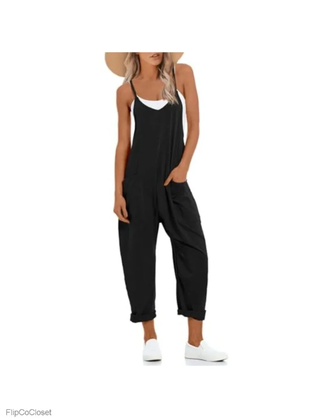 Women's Casual Loose Fit Jumpsuit with Adjustable Straps, Wide Leg Harem Pants,